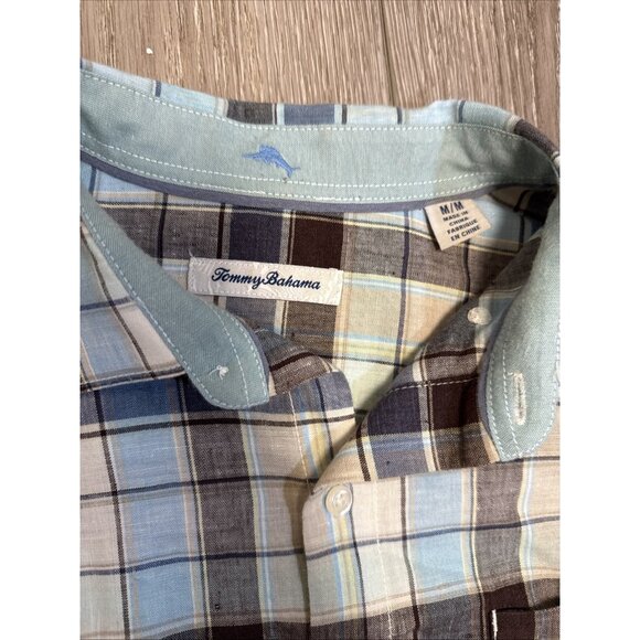 Tommy Bahama Men's Size Medium Plaid Long Sleeve Men's Shirt BLUE BROWN - Picture 3 of 9